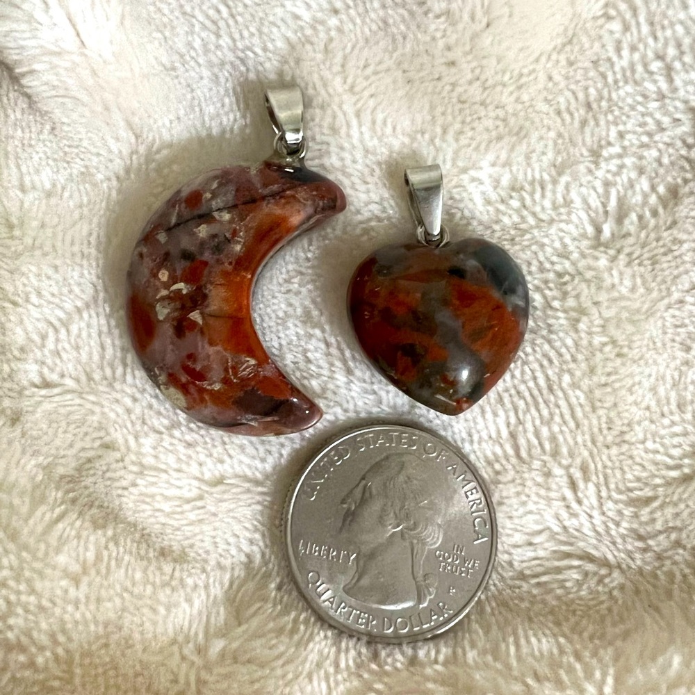 Jasper moon & heart pendants